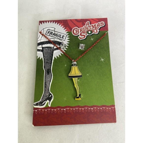 A Christmas Story Leg Lamp Pendant Necklace and Earrings Jewelry Set Licensed - Picture 1 of 4